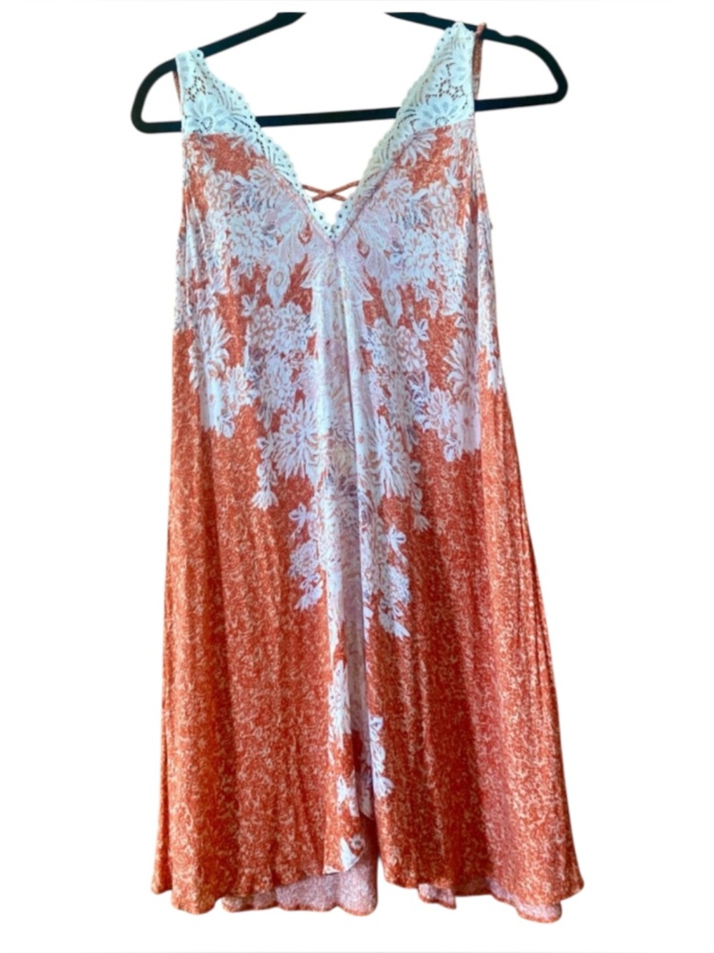 Free People Intimately Lace Trim Slip Dress Orange Floral Boho Mini S